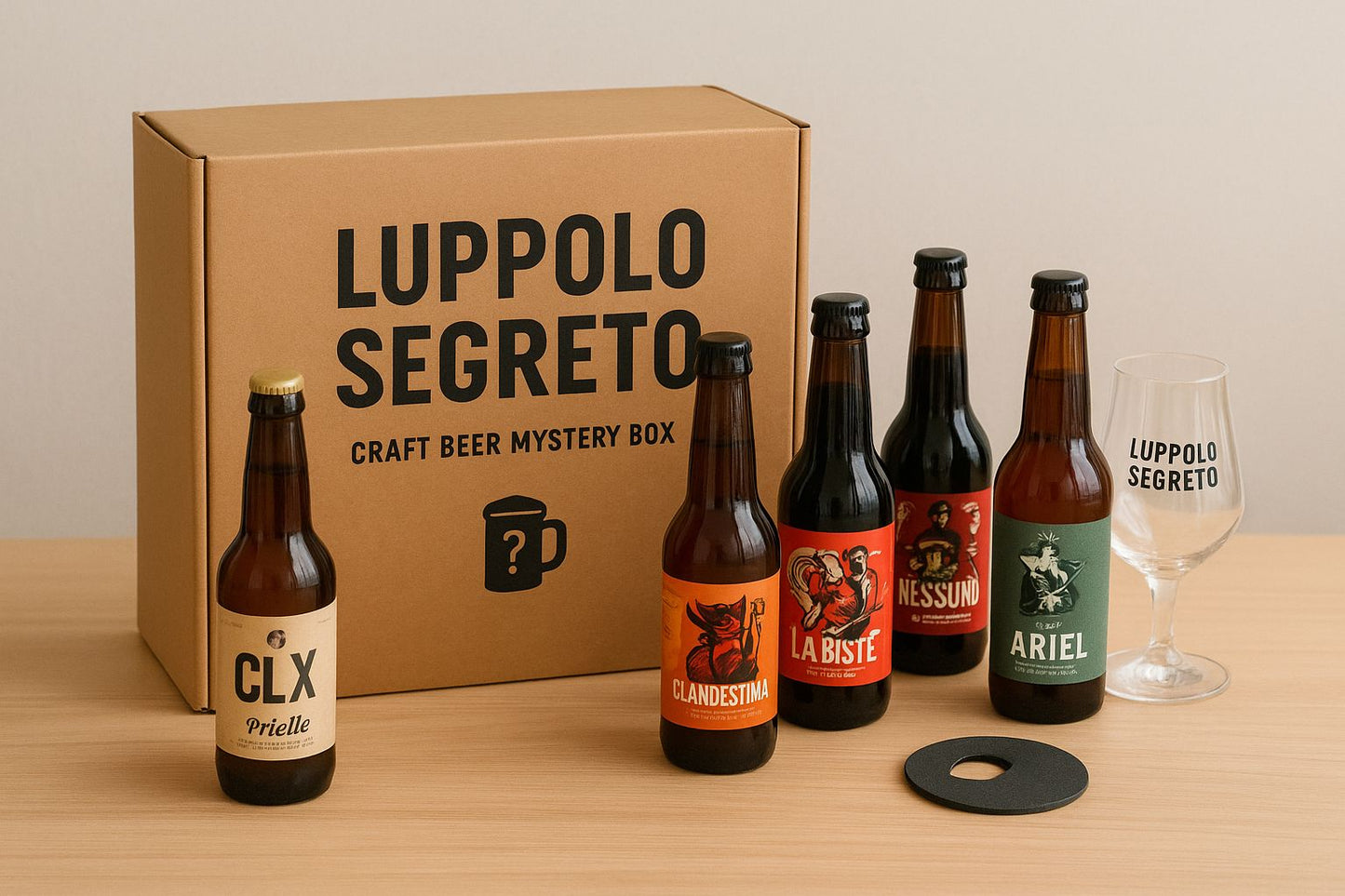 Mystery Box di Birra Artigianale Italiana – 6 Birre + 2 Bicchieri + Gadget